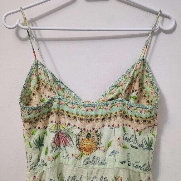 Camilla Sundowners Short Linen Dress With Tie Front Size XS NWT b162 - Picture 11 of 14